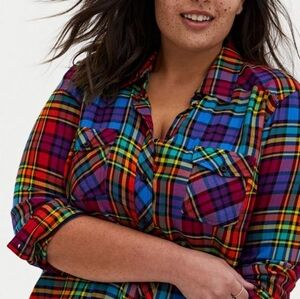 Torrid size 3 plaid rainbow shirt NWT